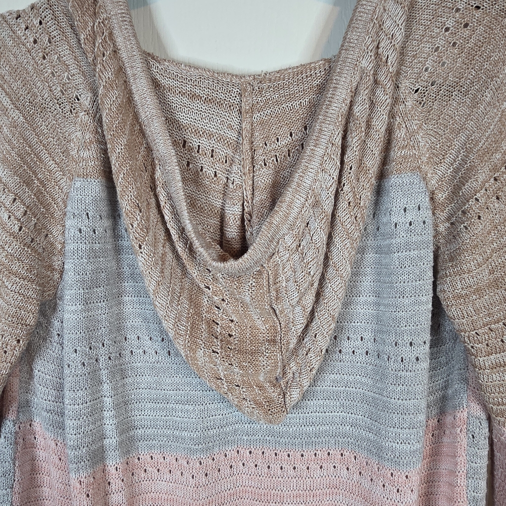 White Pink Gray Tan Striped Lightweight Hoodie Sweater Size XS-S - Picture 4 of 11